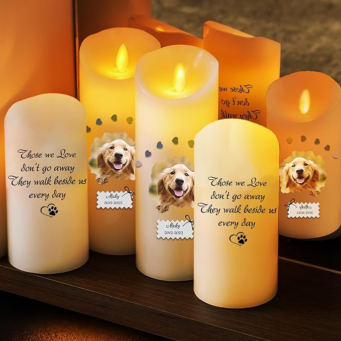 Custom LED Candle for Pet Memorial – Personalized Dog Loss Gift, Flickering Battery Tribute Candle, Electric Flameless Sympathy Gift
