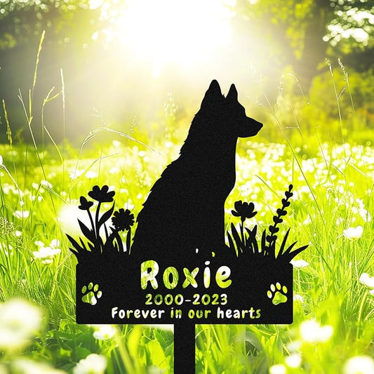Personalized Custom Flowers Dog Husky Memorial Grave Marker Garden Stake, Customized Metal Husky Memorial Plaque Dog Sympathy Garden Yard Sign with Stake