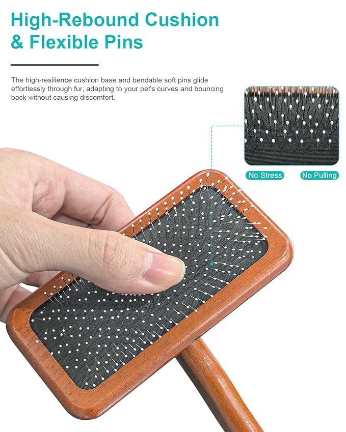 Dog Slicker Brush for Grooming & Shedding, Cat Brush for Short or Medium-Haired Dogs with an Air-Cushion Design and Coated Tips, Suitable for Removing Loose Hair, Tangles, and Knots.