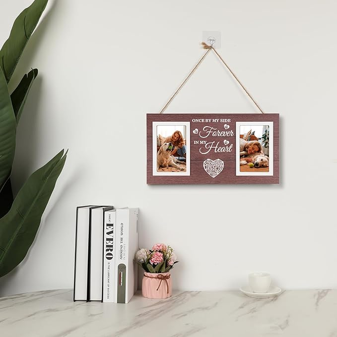 Pet Memorial Gifts for Dogs Cats - Dog Memorial Gifts for Loss of Dog Picture Frame, Passing Away for Cat Sympathy Gift Photos Frame Double 4x6 IN - Brown