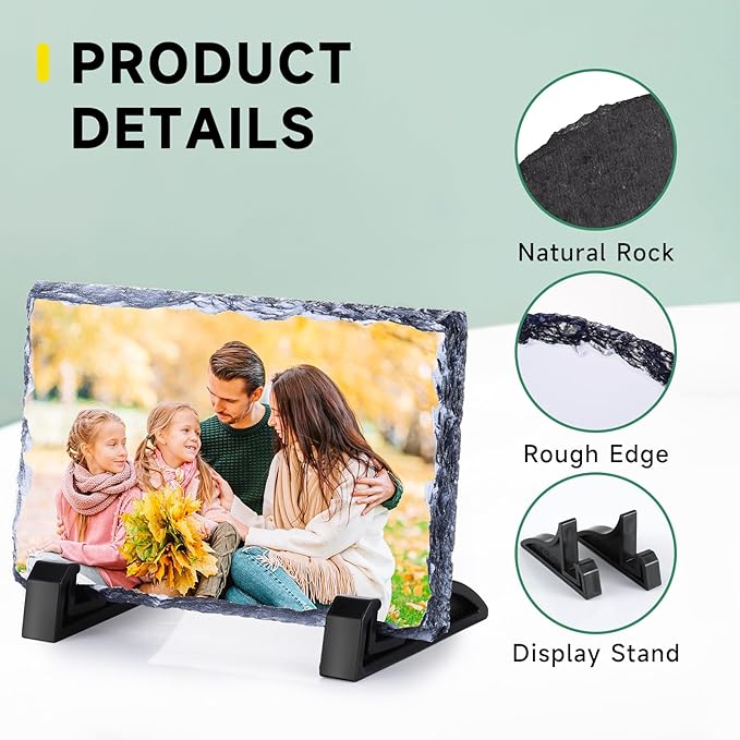 Custom Rock Slate Frame with Picture, Unique Picture Frames Personalized Picture Frame Print Photos Text Gift for Him Her Family Birthday Anniversary