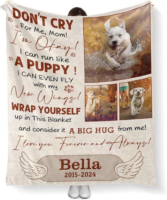 Personalized Dog Memorial Blanket with Photo:Made in USA,Custom Memorial Gifts for Loss of Dog,Cat,Pet,Sympathy Bereavement for Loss of Pet