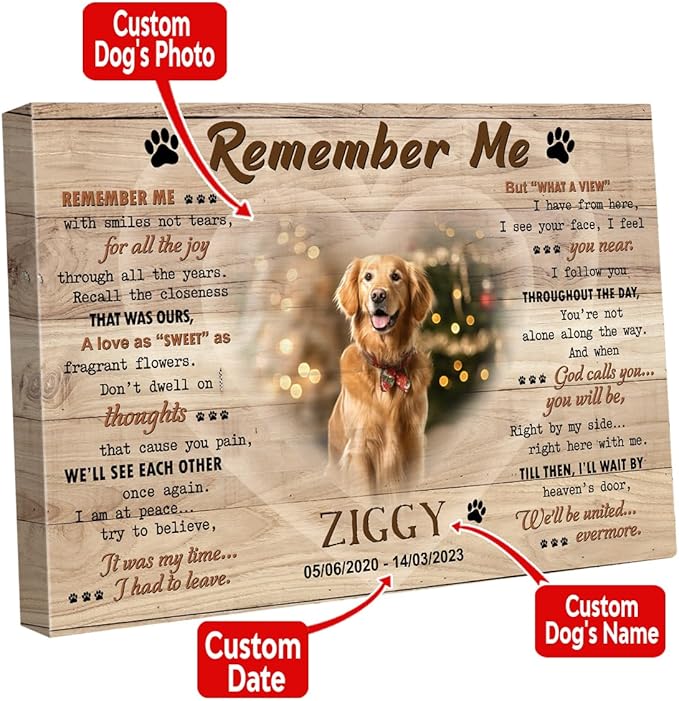 S101613 Dog Memorial Landscape Canvas Gifts, Remember Me Mom, Sympathy Personalized With Picture Date