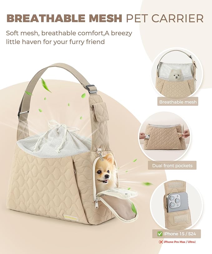 Dog Carrier Sling for Small Dogs, Front Cat Sling & Cats Up to 15 lbs, Dog Purse with Adjustable Strap Front Zipper Pocket, Double Safety Feature, Hands Free for Travel