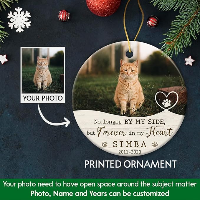 Personalized Cat Memorial Ornament, Cat Memory Gifts for Loss, Remembrance Pet, Pet Memorial Gifts, Dog Sympathy Gift, Ceramic Keepsake to Hang on Christmas Tree