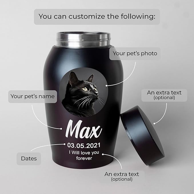 Personalized Cremation Keepsake Pet Ashes Urn Waterproof with Airtight Closure Customized Printed Vase Container Memorial Dog Cat Funeral Decorative (Pet Photo)