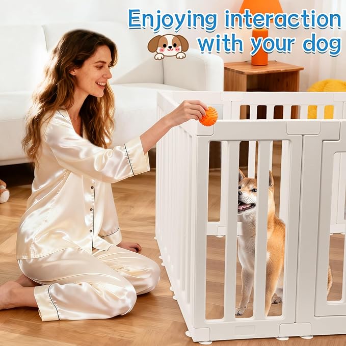 XPIY Dog Playpen – 25Inch Tall Plastic Puppy Fence Playpen with Door for Medium and Small Dogs, Safe Indoor & Outdoor XL Big Pet Puppy 12-Panel Play Pen