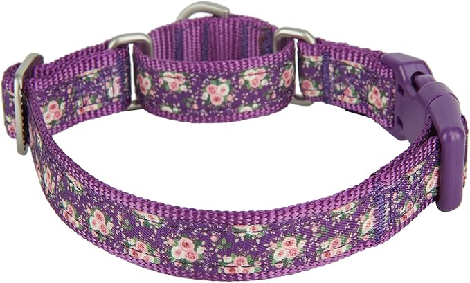 Martingale Dog Collar,Floral Pattern,with Safety Quick Release Buckle,Escape-Proof Anti-Pull for Medium Dogs(Purple Floral,M)