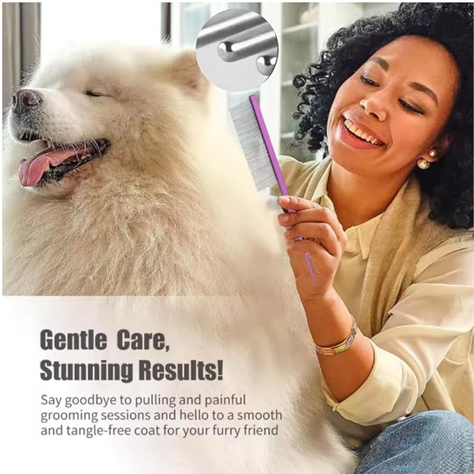 Grooming Comb with Rounded Ends - Rat Tail Design for Dematting and Hairstyling Cats & Dogs, Float Hair Removal