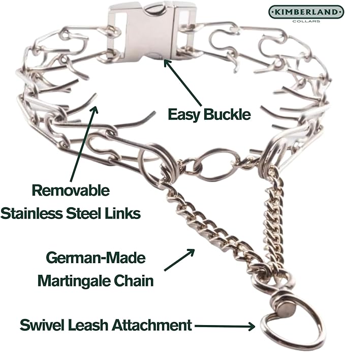 Kimberland Collars Buckle 1.5mm Stainless Dog Training Collar for Small Breeds | 8'' Prong Collar for Dogs 7-20lbs | No-Pull Collar | Dog/Puppy Training & Behavior Aid