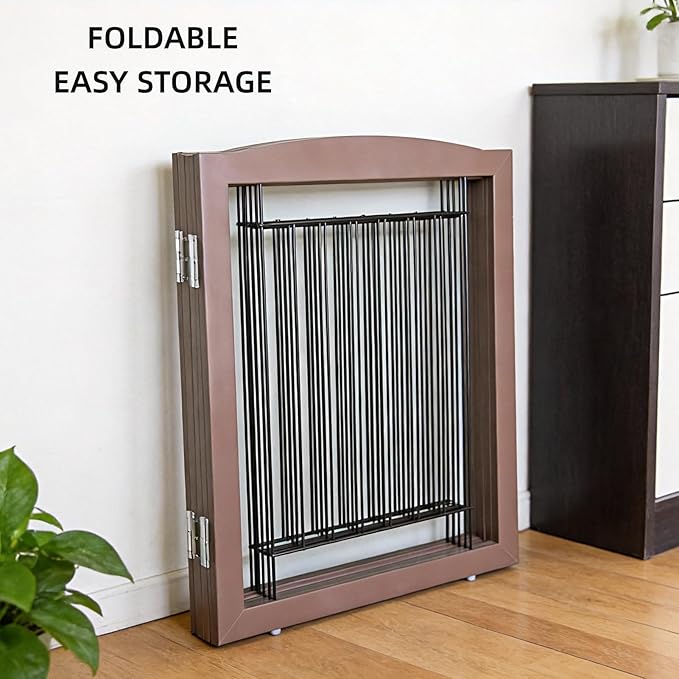 Dog Fence Indoor,Dog Gate Indoor for Doorway pet gate -6-Panel Freestanding, Hallways, House or Stairs -120x24-Inch Retractable Foldable Expandable Wood Pet by SFJC (Brown) ﻿