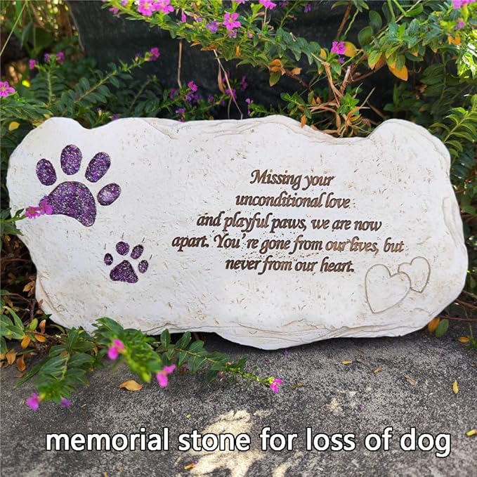 jinhuoba Shinning Paw Prints Pet Memorial Stones Headstones for Dogs or Cats, Resin Pet Grave Stone Plaques Tombstone Memorial Gifts Sympathy Gift for Loss of Dogs Outdoor