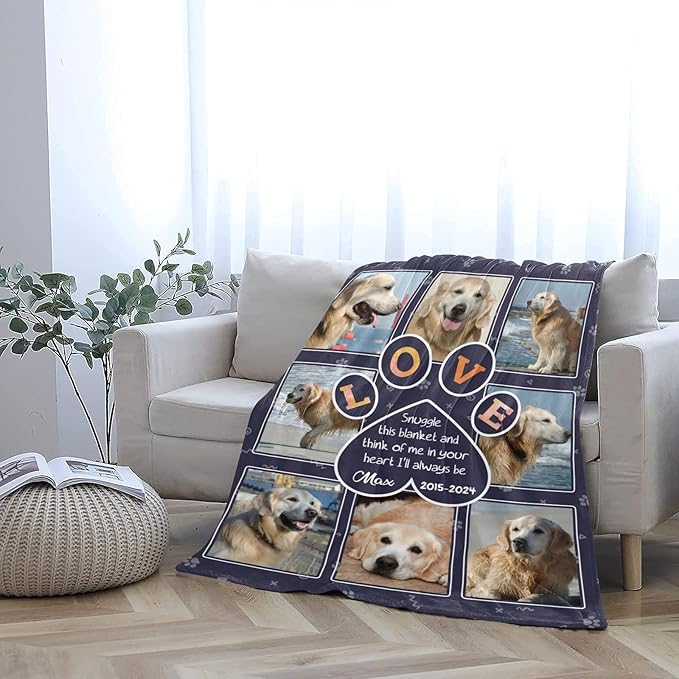 Personalized Dog Memorial Blanket with Photo:Made in USA,Custom Memorial Gifts for Loss of Dog,Cat,Pet,Sympathy Bereavement for Loss of Pet