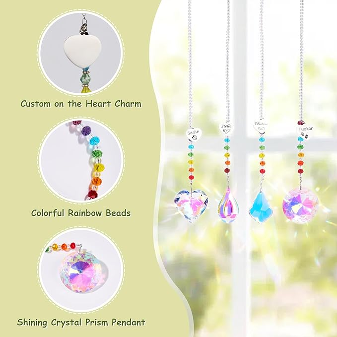 Personalized Rainbow Bridge Pet Memorial Gift Engravable Pet Suncatcher for Cats, Dogs, Car or Window Tribute
