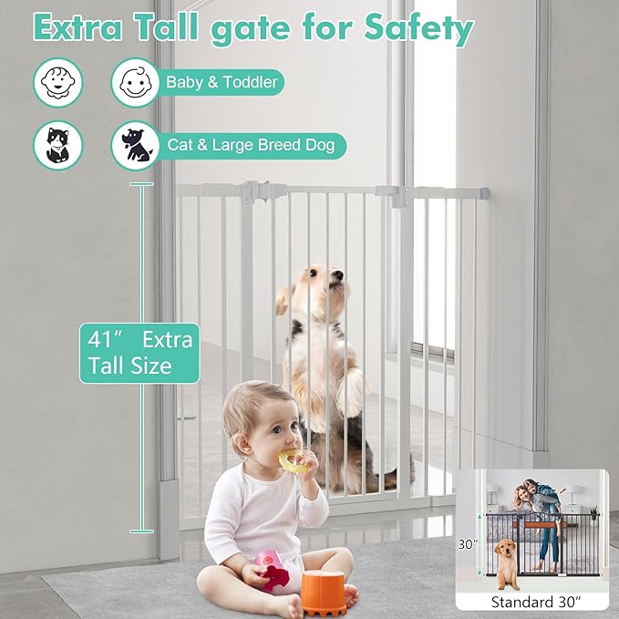 Kinfant 41'' Baby Gate for Stairs, Dog Gate Indoor, Extra Tall Pressure Mounted Baby Gate, Walk Thru Child Gate with Door, Fits Between 29.1" and 44.9" Child Safety Gate, Easy Assembly