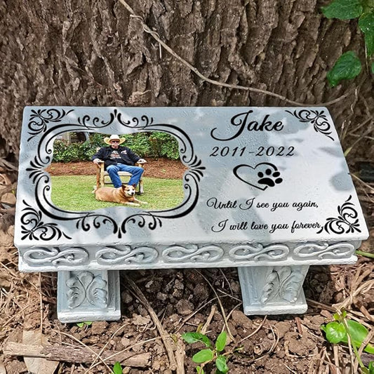 Personalized Memorial Bench for Pet Human, Custom Pet Memorial Stone with Colorful Photo, Pet Grave Marker Dog Headstone Cat Tombstone, Loss of Pet Gifts, Memorial Garden Plaque