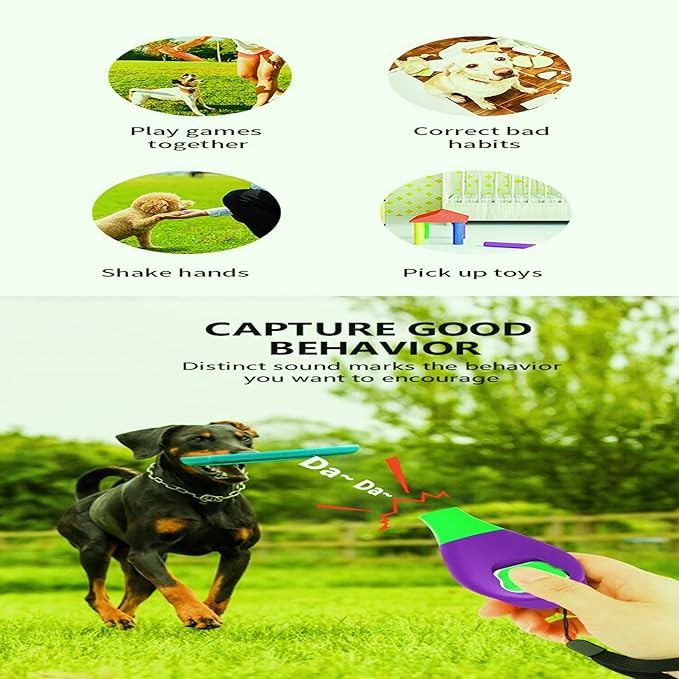 Dog Training Clicker with Whistle and Wrist Strap - Positive Behavior Reinforcer for Pets - All Ages, Puppy and Adult Dogs - Use to Reward and Train - Dog Whistle Included (Purple)