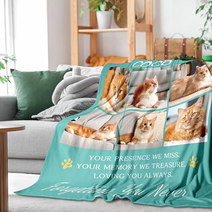 Pet Memorial Blanket Gift - Personalized Dog Memorial Blanket with Photo Name, Pet Sympathy Gifts for Dogs Lovers, Custom Loss of Dog Grief Blankets, Pets Remembrance Bereavement Gifts (6 Photos)