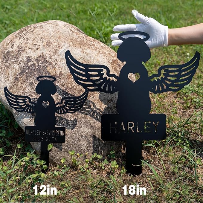 Personalized Pet Dogs Metal Grave Markers Signs Stake, Angel Dog Pet Loss Memorial Gift at Dog Tombstones Headstones Garden Outdoor, Sympathy Cemetery Gift for Lost Loved, 8inch, black