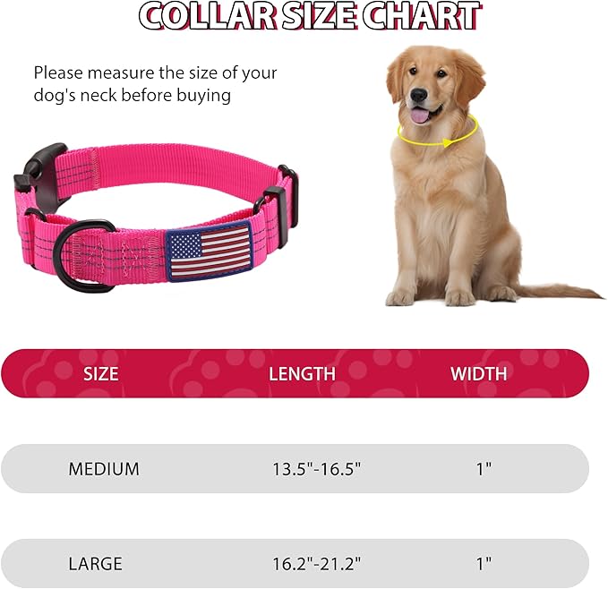 Martingale Dog Collar Quick Release Buckle No Pull Reflective Non-Slip for Medium Large Dogs Training (Pink, Large)