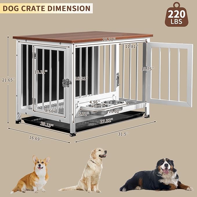 VINGLI Dog Crate Furniture (Medium-32 inch White)