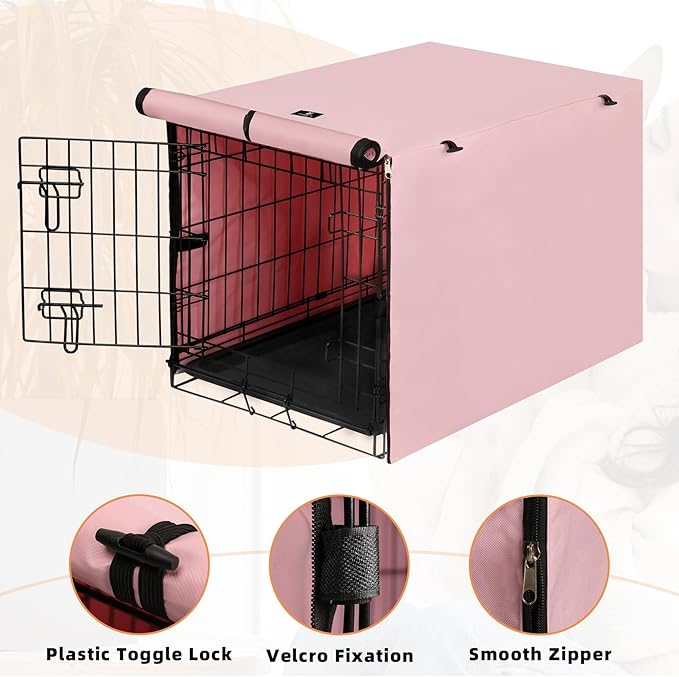 X-ZONE PET Double Door Dog Crate Cover - Polyester Pet Kennel Cover Fits 24 inches Wire Dog Cage Pink