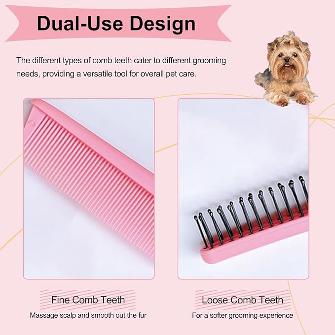Folding Small Dog Grooming Brush - Perfect for Shih Tzus, Yorkies, and Maltipoos - Ideal Puppy Hair Brushes for Maltese and Small Breeds(Hot Pink）