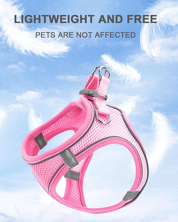 XXS Pink Soft Mesh Dog Harness and Leash Set,No Escape Puppy Harnesses for Training Walking， Reflective Adjustable Puppy Vest for Small Medium Dogs, Cats (Blue, S)