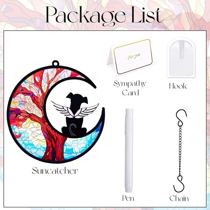 Dog Memorial Gifts for Loss of Dog, Pet Angel Memorial Suncatcher with Sympathy Card, Loss of Pet Sympathy Gift Dog, Dog Remembrance Gift Tree of Life
