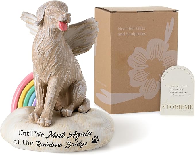 Rainbow Bridge Dog Memorial Gifts: Hand-Painted Resin Figurine for Loss of Dog - Sympathy Gift for Dogs Mom, Remembrance Keepsake for Golden Retriever Lovers