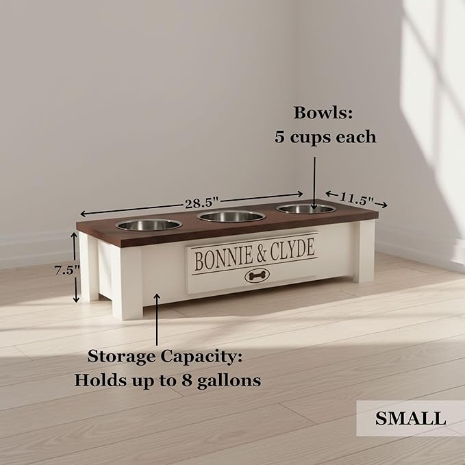 GTW Elevated 3 Bowl Dog Feeding Station - Customized Triple Stand for Small Dog Breeds - Includes Storage & Stainless Steel Bowls (Small, Pink)