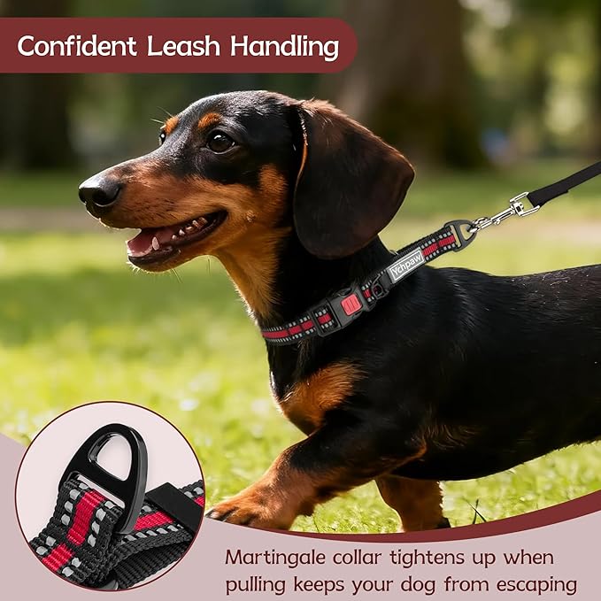 Martingale Collar for Dogs Reflective Collar with Quick Release Buckle, Adjustable Nylon Collars for No Slip Dog Collar, Red, S
