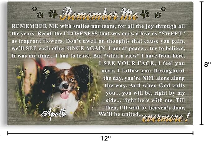 Dem Canvas Personalized Photo Canvas Prints, Dog Loss Gifts, Remember Me With Smiles Not Tears, Pet Memorial Gifts For Dog Lover, Dog Death Sympathy Gifts, Cat Memorial Print Photos Pet Loss Gift (12x08)