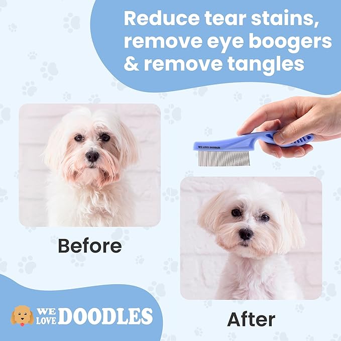 Dog Face Comb, Flea Comb for Dogs, Fine Tooth Tearstain Remover, Removes Crust and Mucus, Face Brush for Poodles & Other Breeds, Grooming Comb for Pets, Large + Small [We Love Doodles]