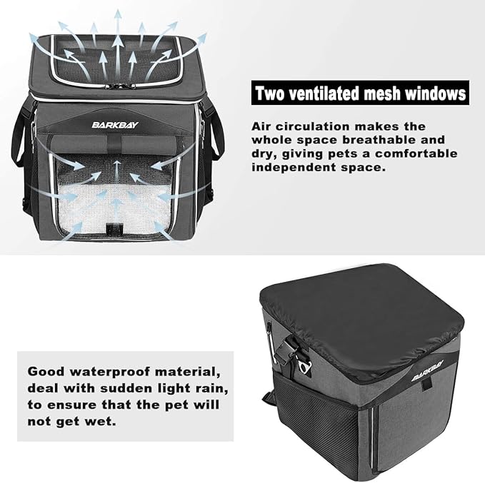 Dog Bike Basket Carrier, Expandable Foldable Soft-Sided Dog Carrier, 2 Open Doors, 5 Reflective Tapes, Pet Travel Bag,Dog Backpack Carrier Safe and Easy for Small Medium Cats and Dogs(Black)