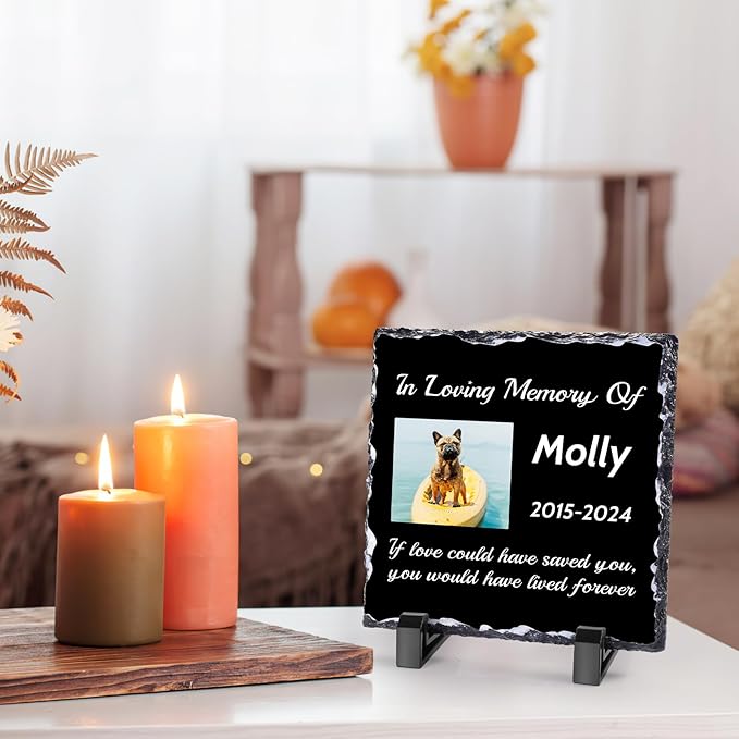 Pet Memorial Stones for Dogs, Dog Memorial Stone Outdoor, Pet Headstones for Dogs, Memorial Gifts for Loss of Dog, Custom Stone Picture Frame Plaque with Name/Text