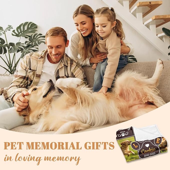 Pet Memorial Gifts for Dogs Personalized Dog Blanket with Photo Name Dog Memorial Gifts for Loss of Dogs Pet Sympathy Remembrance Gift Cat Memory Gift for Loss of Cat