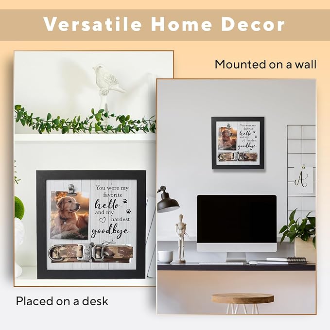 Pet Memorial Frame with Collar Holder – Dog and Cat Loss Remembrance Gift – You Were My Favorite Hello and Hardest Goodbye – Sympathy Keepsake Frame for Pet Lovers