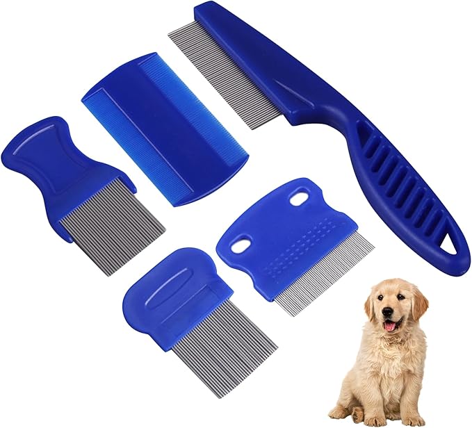 5 Pieces Dog Tear Stain Remover Combs, Pet Grooming Flea Combs, Double Sided Care Comb for Kittens Puppies Removal Crust and Slime(Blue)