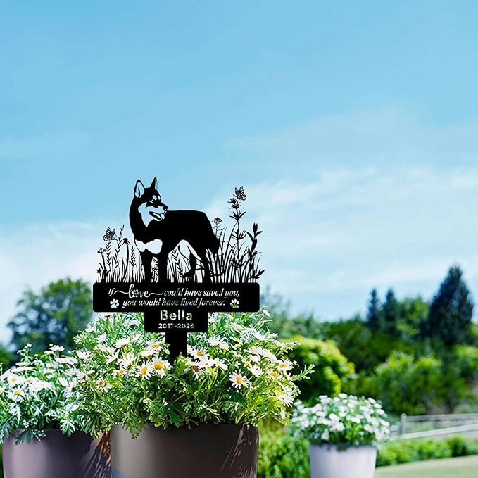 Personalized Husky Dog Memorial Grave Marker with Name & Date, Custom Metal Loss of Dog Headstone Pet Husky Plaque Burial Stake for Outdoors Cemetery Yard, Husky Sympathy Gifts