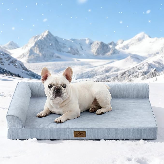 Cooling Dog Bed, Orthopedic Foam Dog Bed with Sides, Removable Cover & Waterproof Lining and Nonskid Bottom, Comfortable Pet Beds for Dogs, Blue (36" L x 27" W x 6.5" Th)