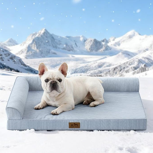 Cooling Dog Bed, Orthopedic Foam Dog Bed with Sides, Removable Cover & Waterproof Lining and Nonskid Bottom, Comfortable Pet Beds for Dogs, Blue (36" L x 27" W x 6.5" Th)