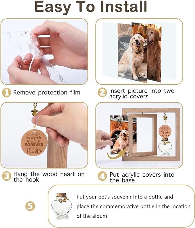 360° Rotating Pet Memorial Frame with Keepsake Jar – Double-Sided 4x6 Photo Display for Pet Loss – Perfect Remembrance Gift for Dog and Cat Owners