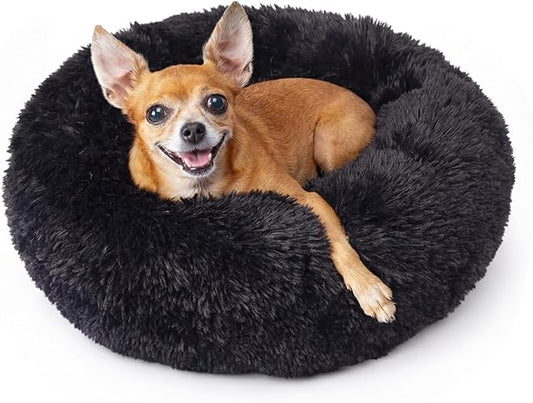 nononfish Puppy Beds for Small Dogs Washable 19" Black Calming and Anxiety Pet Beds Fluffy and Plush Durable Small Dog Bed