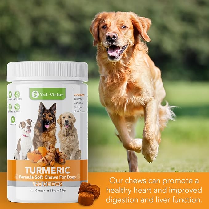 Turmeric for Dogs Anti Inflammatory Pain Relief | Organic Curcumin Dog Supplement with Collagen & Bioprene, Anti Inflammatory for Dogs, Supports Hips, Joints & Mobility | 120 Count