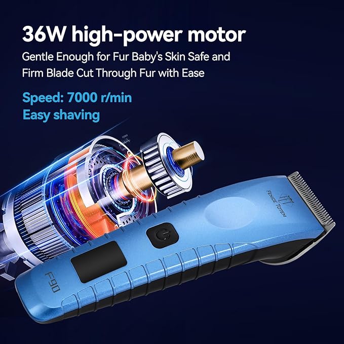 Professional Electric Dog Grooming Clippers, 2600mAh Battery, LCD Display, Type-C Charging, Silver (Blue)