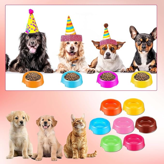 35 Pcs Puppy Dogs Birthday Party Supplies Plastic Dog Bowls Bulk Reusable Food Feeding Water Pet Bowl for Cat Paw Party Favor (7 Colors)