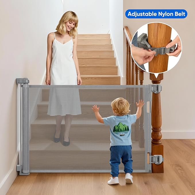 2Pcs Baby Gate Stair Railing Banister Adapter, Fits 1.9-4.72'' Diameter Universal Banisters, Wide Square/Round Railings No-Drilling Mounting Fittings for Retractable Gates,Adjustable Fixed Strap(Gray)