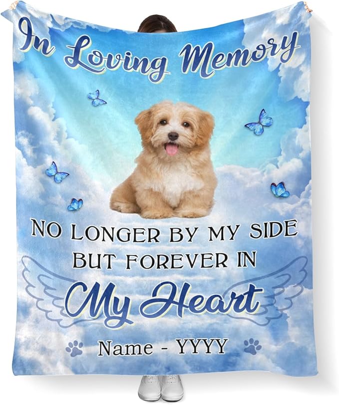 Personalized Dog Memorial Blanket with Photo:Made in USA,Custom Pet Memorial Gifts for Loss of Dog,Cat,Pet,Sympathy Bereavement for Loss of Lover
