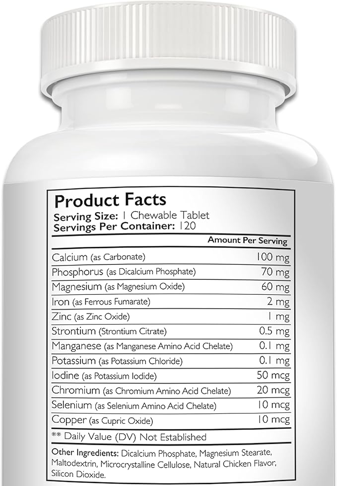 Dog Minerals & Electrolytes - Essential Raw Diet Balancer & Senior Dog Vitality Support - Calcium, Magnesium, Zinc, Iron & Selenium for Bone, Muscle & Nerve Health - 120 Tablets